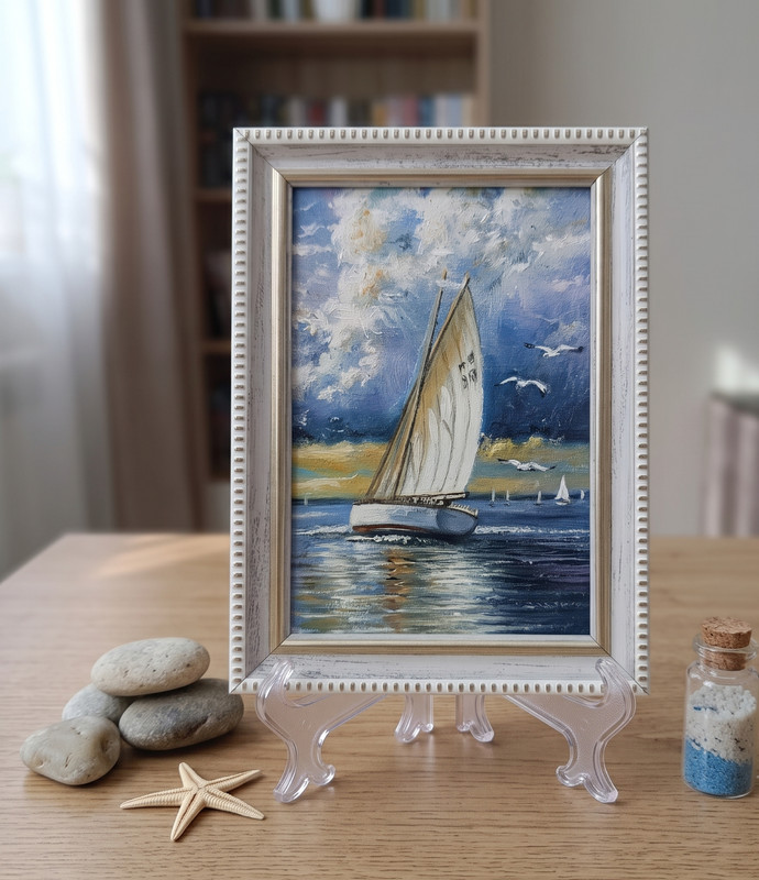 Sailboat Original Oil Painting 4x6 Framed Signed Yacht Marine Seascape Sea Art gallery