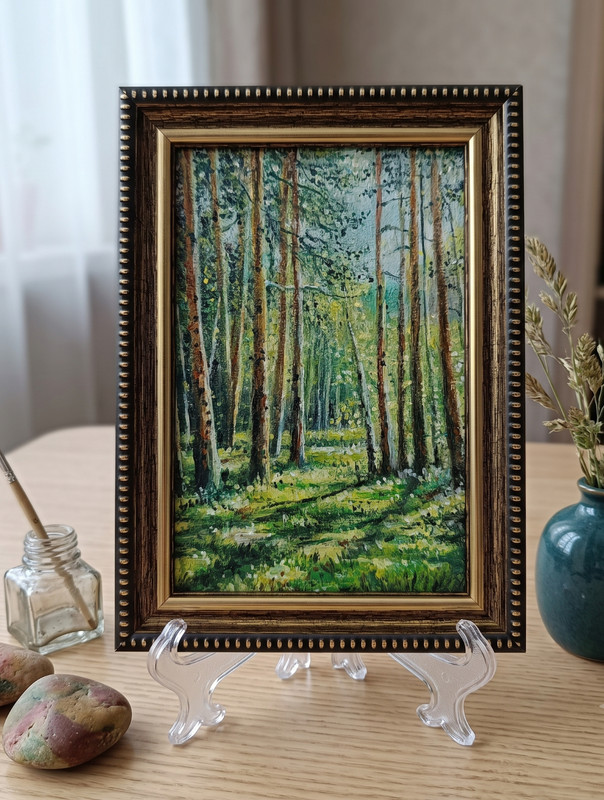 Birch Forest Original Oil Painting 4x6 Framed Signed Sunlit Landscape Path Art gallery