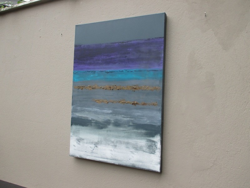 100x70x4cm Oil Painting Original on Canvas Abstract with Gold Spatulated Grey Blue gallery