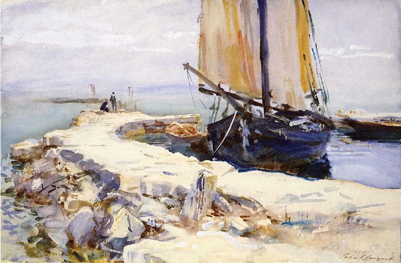 Oil painting Above-Lake-Garda-at-San-Vigilio-John-Singer-Sargent sail boat art