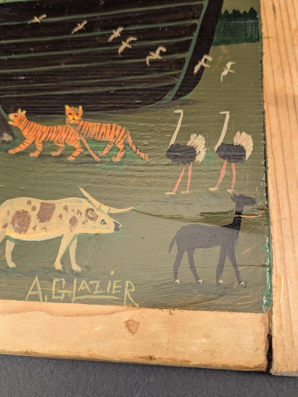 Arthur Glazier Signed Folk Art Painting on Board Noah's Ark Animals 2 by 2 gallery