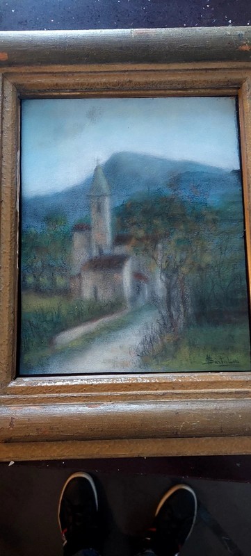 Antique Pastel Painting on Paper Signed Landscape Bartalini Frame gallery
