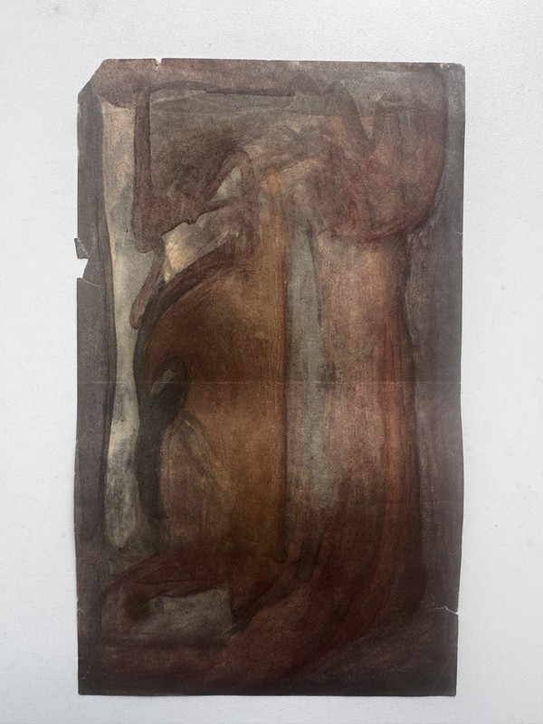 Vintage 1970s Abstract Watercolor Painting Experimental Browns 5 x 8
