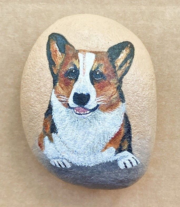 Hand Painted Rock «Corgi» – Original Decorative Rock Art – Paperweight