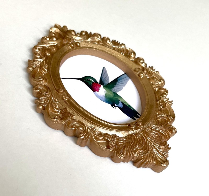 Hummingbird Framed Tiny Miniature Mini ART PRINT Gold Ornate Frame **NOT ACEO** gallery