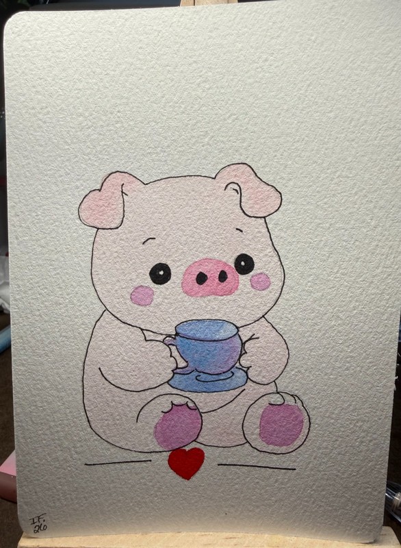 6 OOAK Original Tea Animals 4X6 Watercolor Postcards initialed Lion Cow Whale + gallery