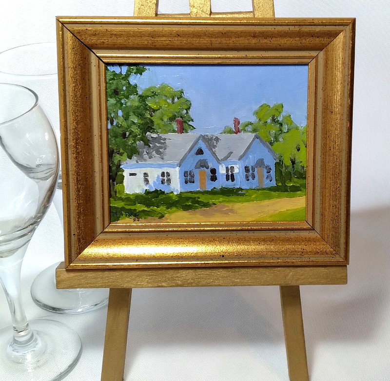 Cottage Neighbors Landscape Oil On Board 5½»h x 6½»w framed by Phil Fake