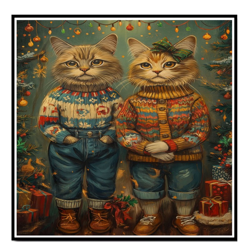 Christmas Cozy Holiday Cats Winter Decor Flat Rolled, Framed or Wrapped Canvas gallery
