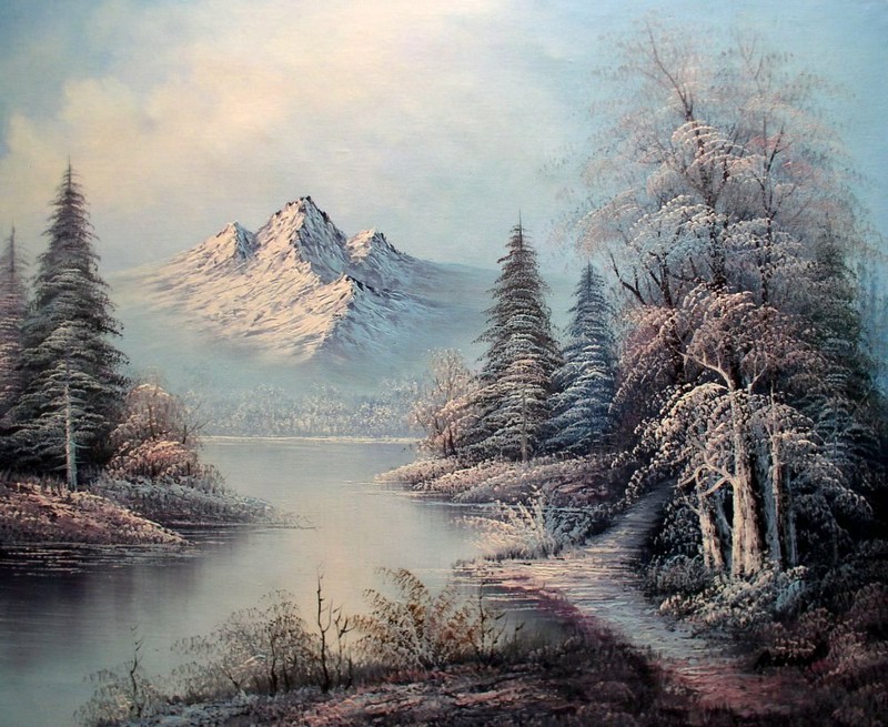 Framed A Quiet Snowing Landscape, Hand Painted Oil Painting 20x24in gallery