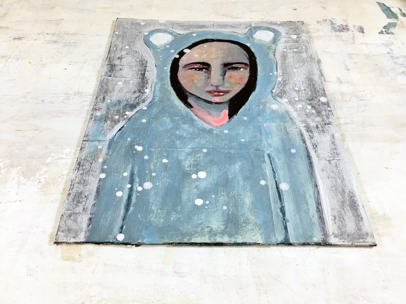 Blue Bear 9x12 Portrait Painting Original Snowy Winter Art Miss Summer Miz Katie gallery
