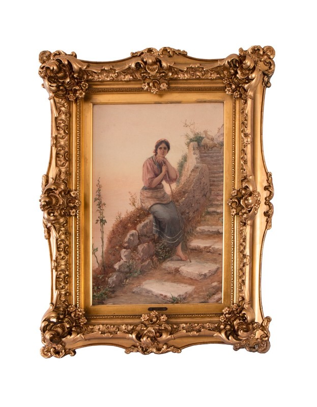 Luigi Olivetti (Italian 1856 – 1941) Original Watercolor Painting Signed Capri