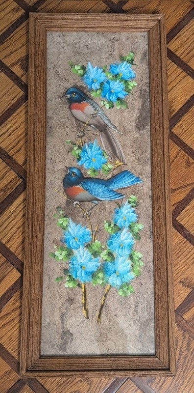 Original Bluebird Painting With Flowers 10 In X 25 Sign Miguel