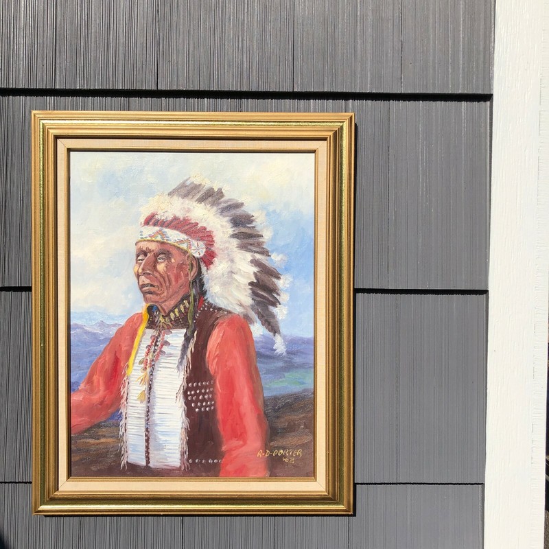 Native American Sioux Medicine Man Vintage Original Oil Painting Signed Framed gallery