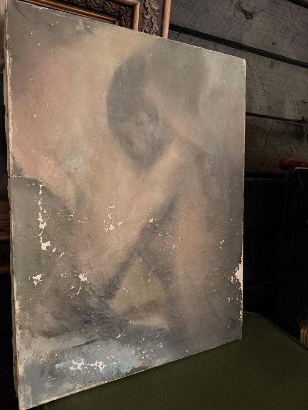 Haunting Antique Figurative Oil Painting 1930-50s Western New York Folk Gothic gallery