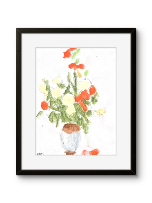 Original Flowers in a Vase Doodle Modern Bright Retro Pop Art 11×14 on Paper