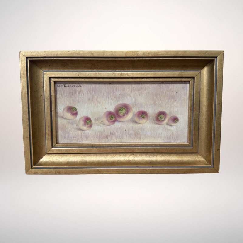 Edith Tuchman Original Oil Painting Still Life Turnips Signed Mid Century Framed
