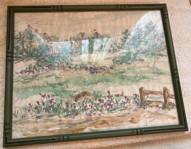 Vintage Framed Landscape Water Color Painting by S. Trainor 12 1/2 by 10 Inches