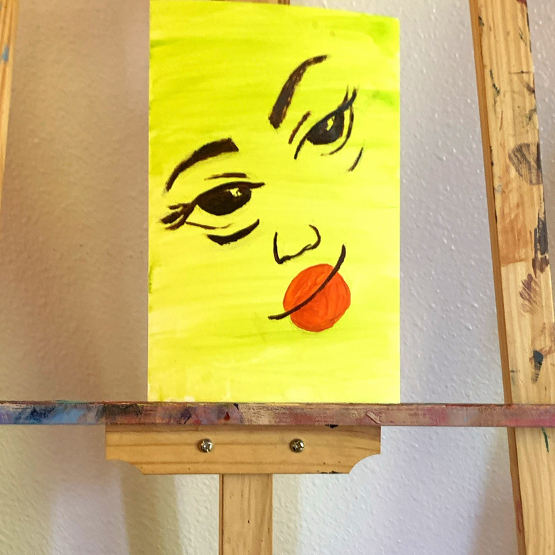Abstract Woman Face Portrait Painting, Yellow Background, Small, Unframed