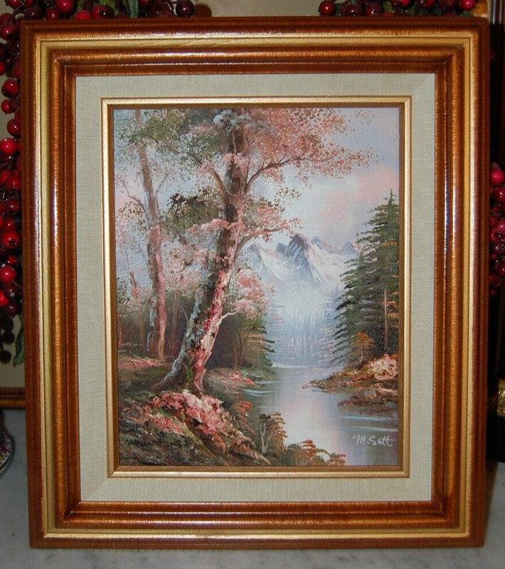 FRAMED SIGNED ORIGINAL IMPASTO OIL RIVER AND FOREST COUNTRY SCENE ARTIST M SCOTT