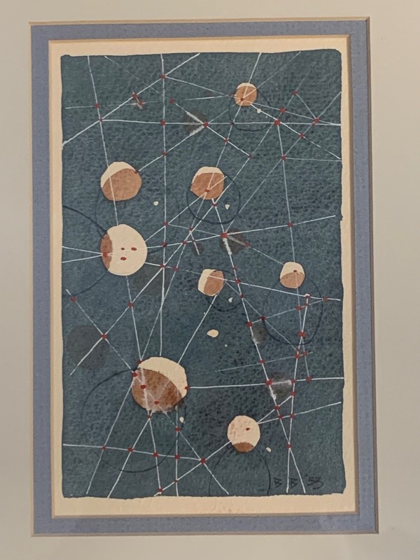 1953 Mid Century Modern Original Abstract Watercolor Framed Signed B.B. gallery