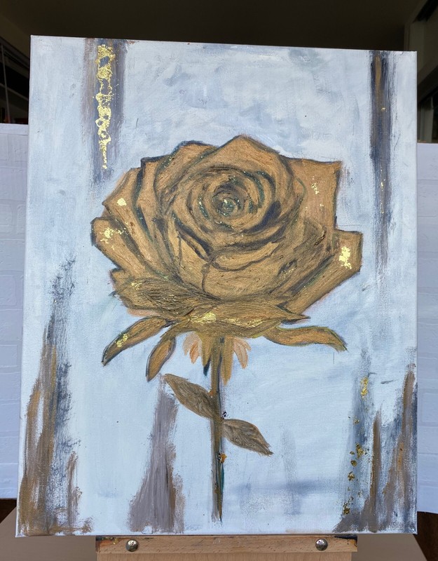 Original Oil Painting – Golden Rose Elegance | Hand-Painted on Canvas | 16×20 In