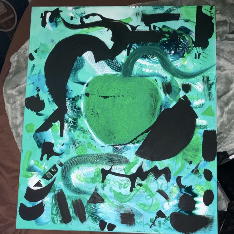 Alyssa Maxim Signed Abstract Apple Canvas Painting Original 2026