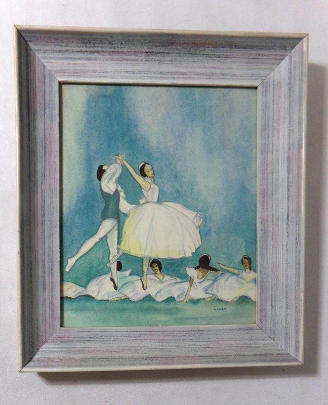 Hollywood Regency Mid Century Modern Ballet Watercolor Original Cowen