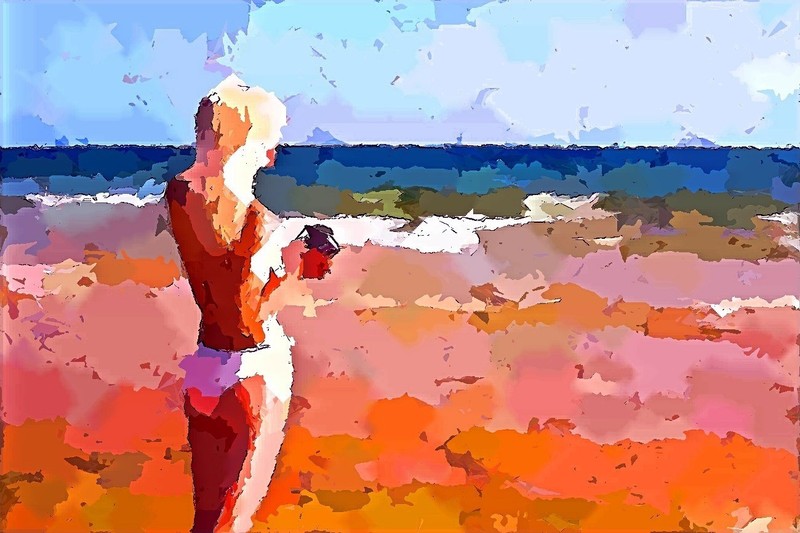 JUST WATCHING THE CALIFORNIA SURF ORIGINAL ACCRYLIC PAINTINGBY PAUL HENRY FRESCO