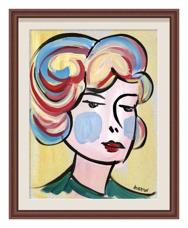 Atherton 9×12 Original Portrait Acrylic Painting «Woman Yellow» signed