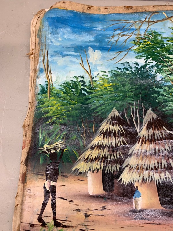 Vintage 1970s African Village Original Oil Painting Kenya Uganda Signed Adonis gallery