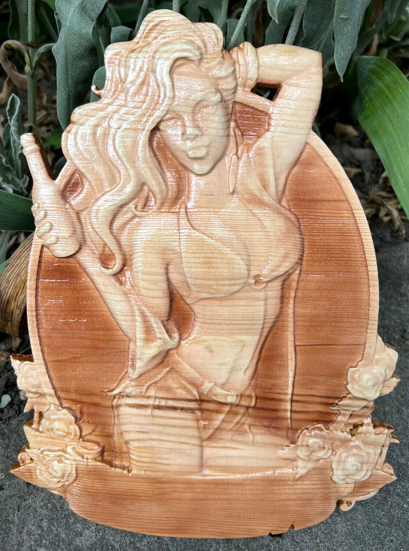 Erotic Girl In Lingerie With Bottle Wood Carving Multicolor Picture Woodworking
