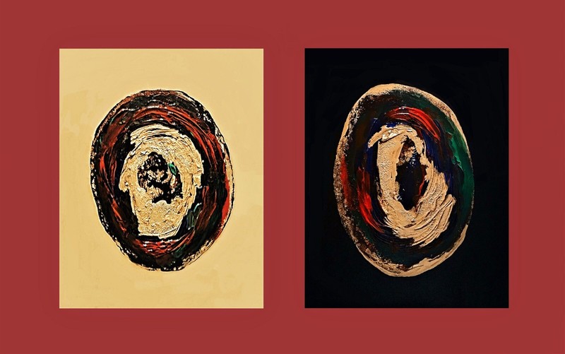 PAINTING; ‘PORTRAITS OF ABSTRACTS – BI’,ACRYLIC,METALLIC GOLD,2 CANVAS,FREESHIP!