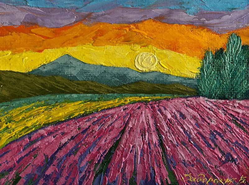 Oil Painting Watching The Shades Of The Sunset V. Zadorozhnya Original nAAA4635