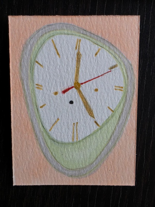 ACEO Original Retro Wall Clock Original OOAK 2.5×3.5 Mini Art By AliArtThings