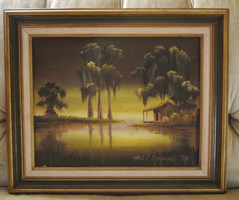 Vintage 1979 Chas R Handford Framed Louisiana Bayou Oil on Canvas Painting #9379