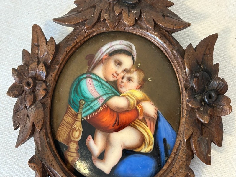 Antique Painted Miniature in Carved Wood Frame 18th/19th Century gallery