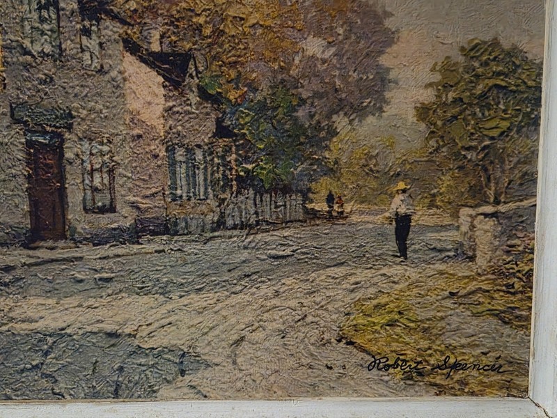 Painting Framed "Roadside Dwellings" by Artist Robert Spencer (1879-1931) 18x22 gallery