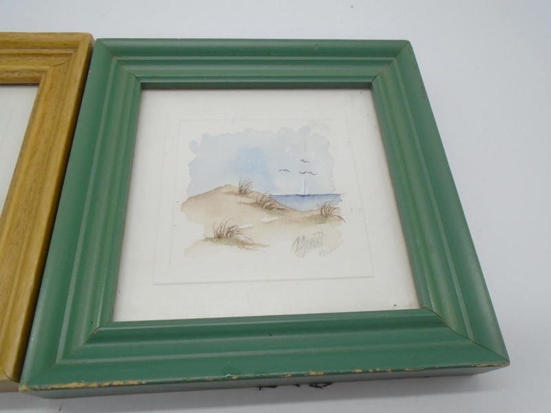 VINTAGE 2 PAT GARNETT BEACH HAND PAINTED WATERCOLOR 5" x 5" gallery