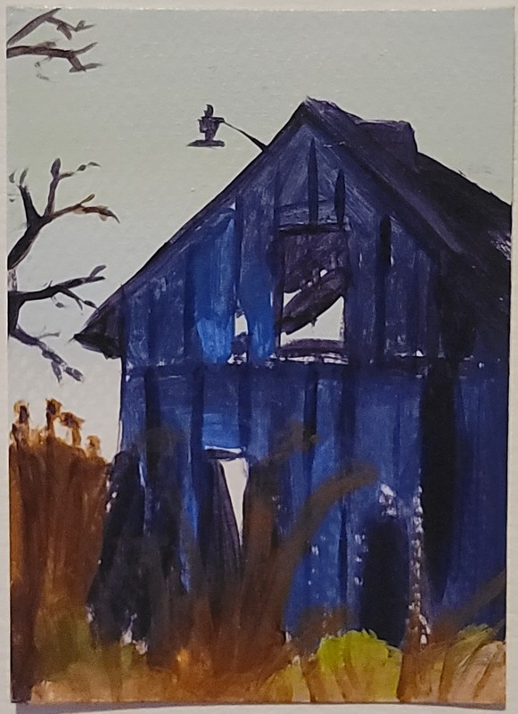 ACEO Original Abstract Landscape Abandoned Barn Mini Art Painting Nature