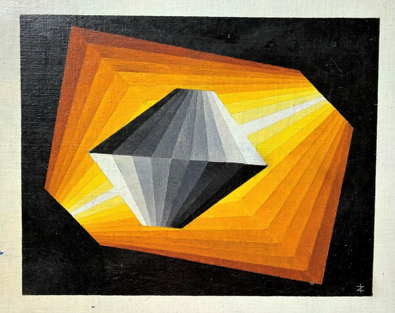 20th Century Vasarely Op Art Abstract French School Monogram Oil Painting gallery