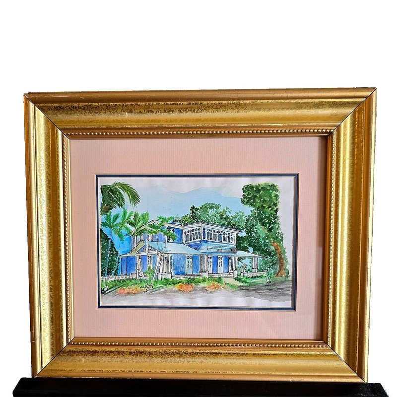 VTG Key West Art «Nine One Five» Restaurant Watercolor Signed YAV 1996 Framed FL