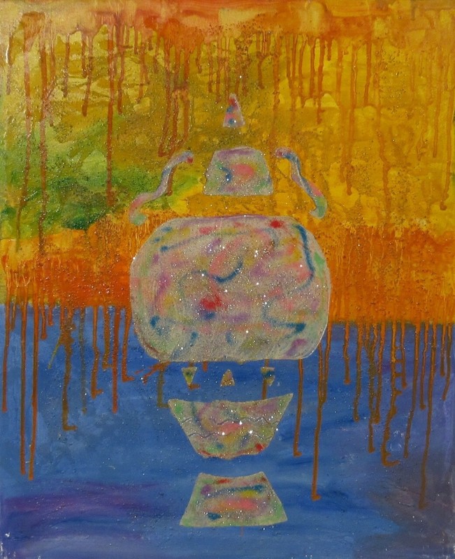 Oil Painting on Canvas, Abstract, Contemporary, Vase, Sparkling Sand