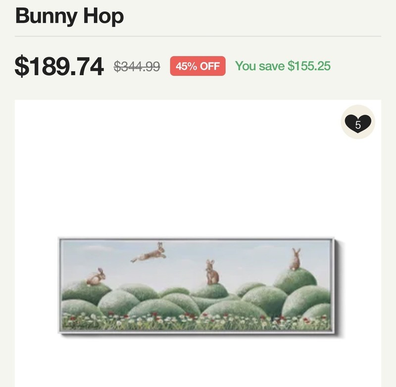 Framed Canvas Bunnies Landscape Decor painting Cottagecore NIB