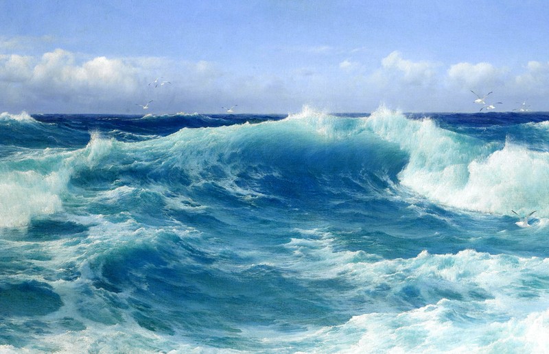 Summer blue big waves Oil painting Wall art HD printed on canvas L1414