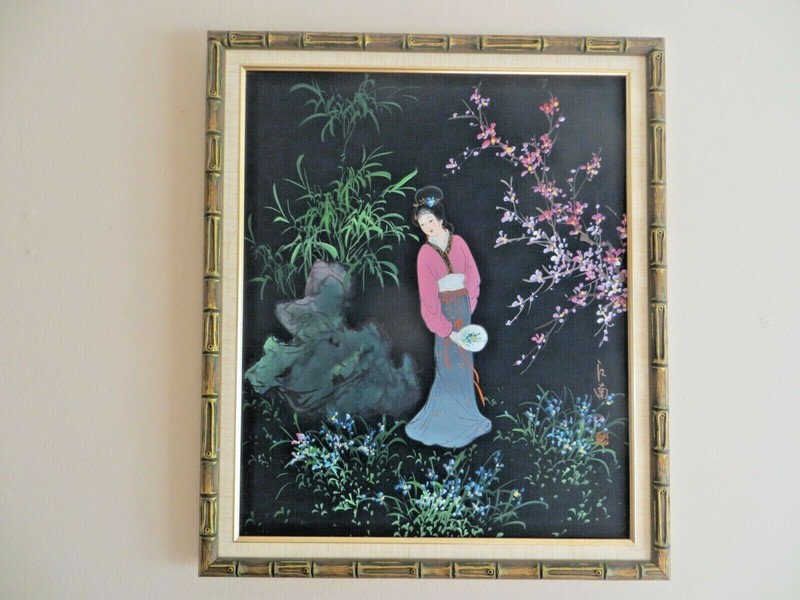 Beautiful oriental original hand painted on canvas portrait painting signed as