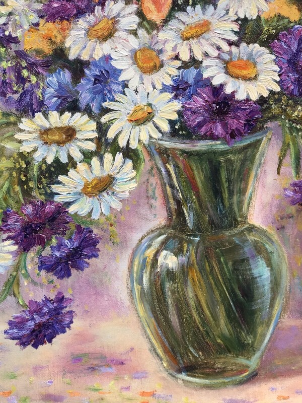 Original Oil Painting Daisy Lilly Flower Bouquet Wall Art Floral Decor 16x20 gallery