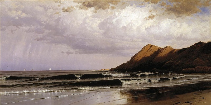 Ｏｉｌ　ｐａｉｎｔｉｎｇ Alfred Bricher Time and Tide landscape seascape with ocean waves