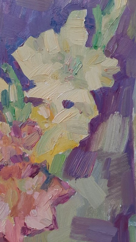 Abstract Oil painting Still life with gladioli of Ukrainian Canvas original art gallery