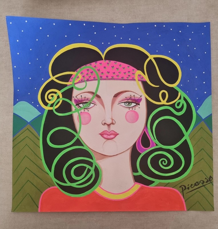 Pablo Picasso, Handmade Oil Painting On Canvas, Signed, Stamped 60cm x 60cm