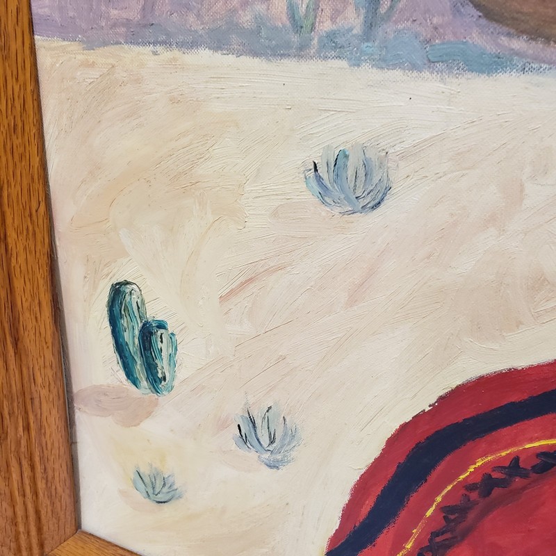Original Oil Painting Framed Southwestern Boy Portrait Folk Art Desert Scene gallery